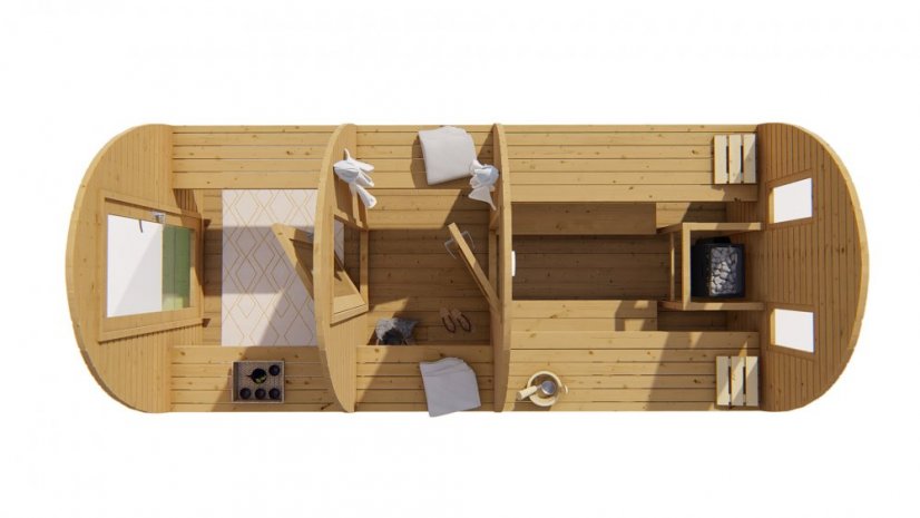 Venkovní sauna Tolva-smrk - Šířka objektu: 230 cm, Hloubka objektu: 396 cm
