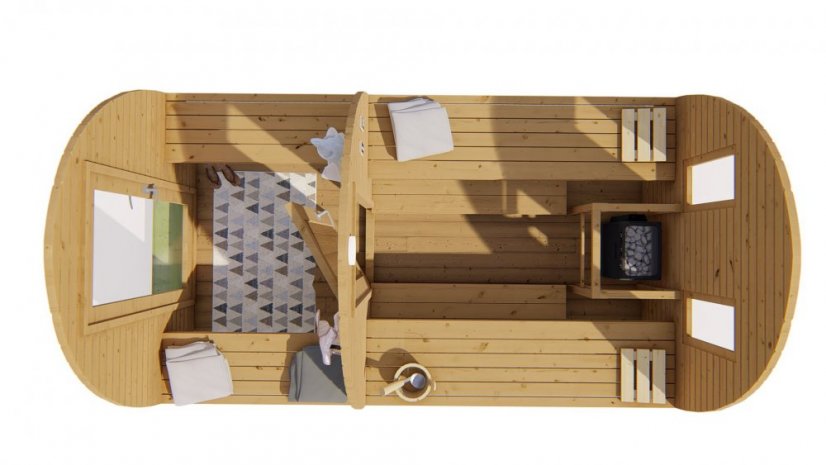 Venkovní sauna Tolva-smrk - Šířka objektu: 230 cm, Hloubka objektu: 259 cm